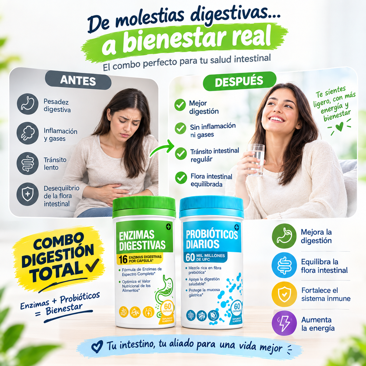 DIGESTA™ DÚO BIENESTAR - Enzimas Digestivas + Probióticos Diarios